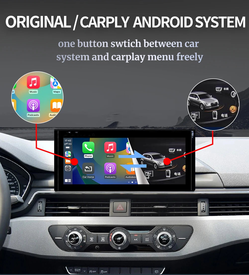 1920*720p Linux Carplay Android Auto Upgrade Display 10.25" GPS Navigation for Audi A4 B9 A5 2017-2019