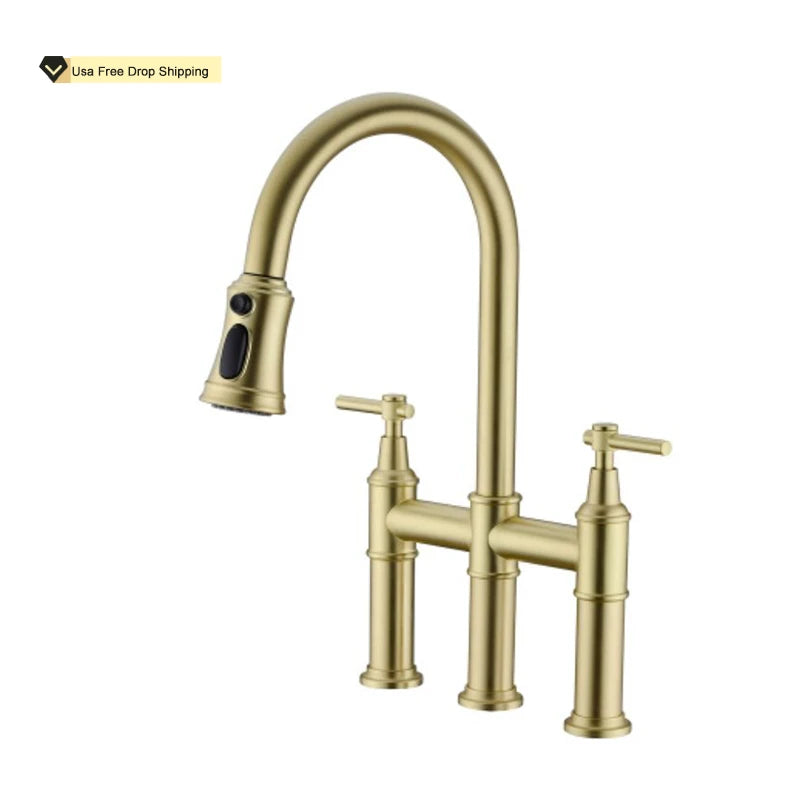 Free Drop Shipping American Bridge Kitchen Tap Ready Stock Cheap Pull-Down Faucet Brass Sink Tap With Sprayhead