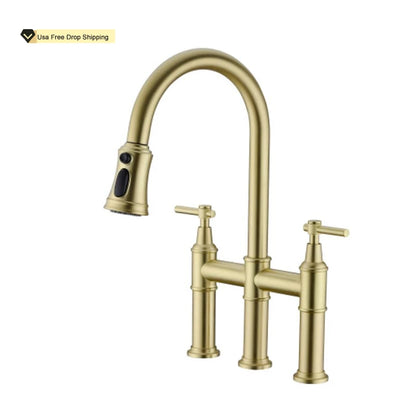 Free Drop Shipping American Bridge Kitchen Tap Ready Stock Cheap Pull-Down Faucet Brass Sink Tap With Sprayhead