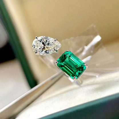 F1748 Emerald Ring Pear Cut Diamond Prong Setting Women's Classic Engagement Gemstone Fine Rings