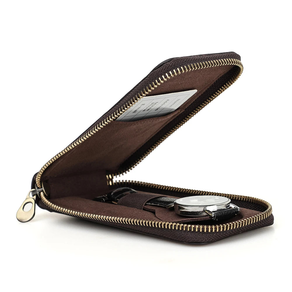 Single Watch Travel Leather Pouch Case Custom Portable Zipper Watch Storage Bag for Men Genuine Leather Watch Holder CF1121