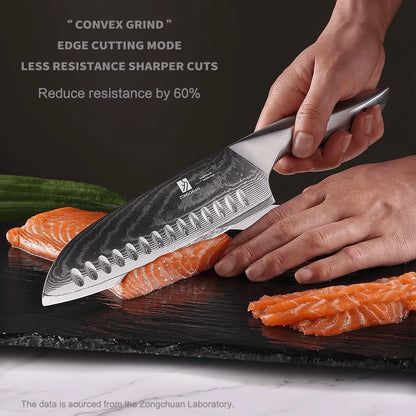 High Quality 7 Inch Japanese Chef Kitchen Knife Ultra Sharp 9CR18MOV Damascus Steel Santoku Knife with Gift Box