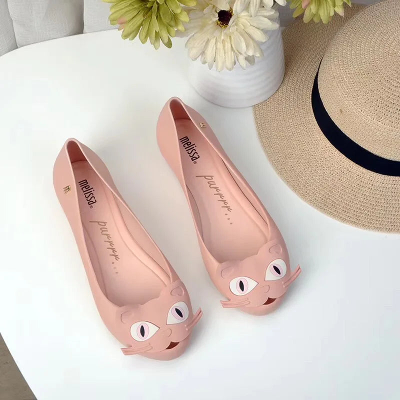 Design Big Butterfly Knot Melissa Women Flat Mules Sandals High Quality Cozy Patent Leather Pointed Toe Back Strap Shoes