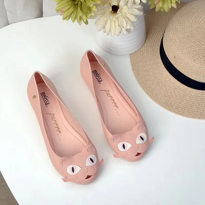 Design Big Butterfly Knot Melissa Women Flat Mules Sandals High Quality Cozy Patent Leather Pointed Toe Back Strap Shoes