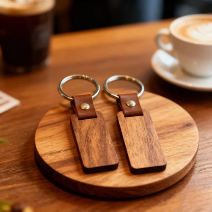 Stock 10pcs Wooden Blank Keychain for Engraving Painting Keychains With Leather Strap Keychain for Key Tag Luggage Tag Gift