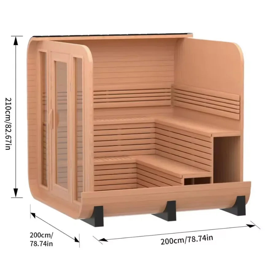 Beautiful Modern Design Canada Red Cedar Sauna Wood Large Outdoor Sauna Dry Sauna with Double-Layer L-Shaped Bench