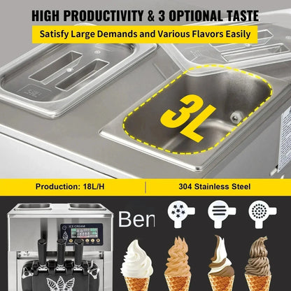 VEVOR 1200W A168  Compressor Ice Cream Maker 4-Nozzle LCD Panel Machine for Yogurt and Milk 3 Flavors New Condition