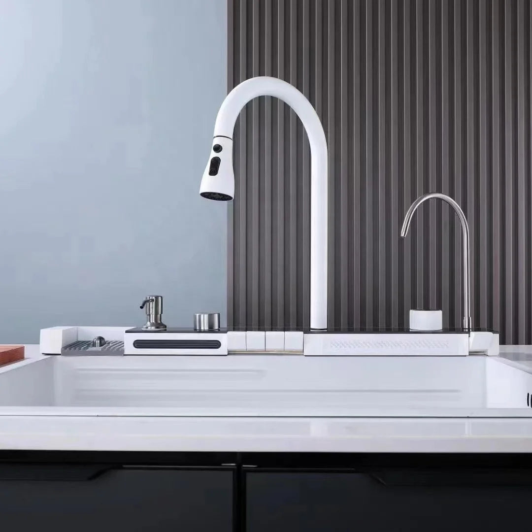 Kitchen Sink Tap White Smart,sink Kitchen Smart White Large,deck-mounted Kitchen Faucet for Kitchen Sink 304 Single Bowl Kitchen