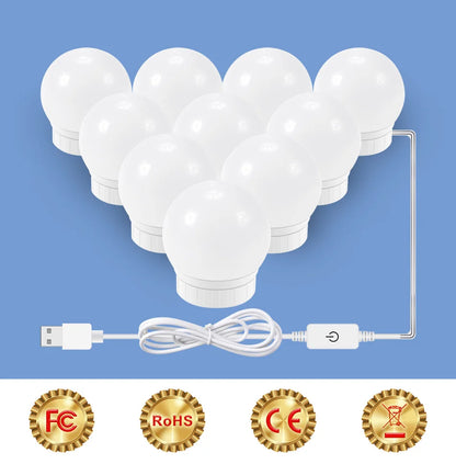 3 Modes Colors Makeup Mirror Light Led Touch Dimming Vanity Dressing Table Lamp Bulb USB 12V Hollywood Make Up Mirror Wall Lamp