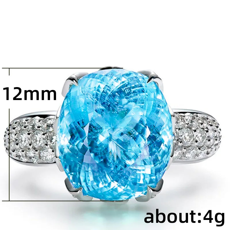 F506 Women's White Gold Diamond Ring Oval Cut Natural G Color Engagement Jewelry Main Stone Blue Topaz Side Diamonds