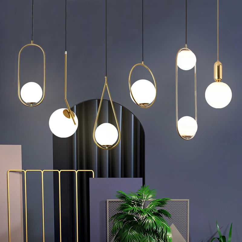 Nordic European Kitchen Pendant Light Rod Brushed Brass Gold Hanging Light Chandelier for Home