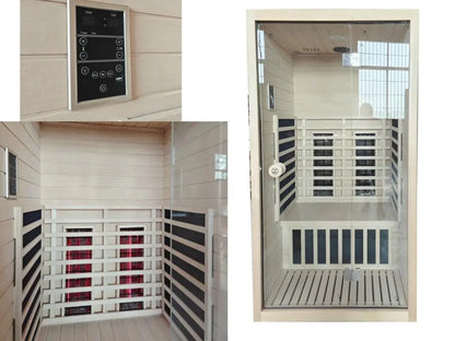 Hesperu HQ-D1220 Solid Hemlock Wood Dry/Wet Steam Sauna Room European Design Soft Touch Control Panel Far Infrared Function 220V