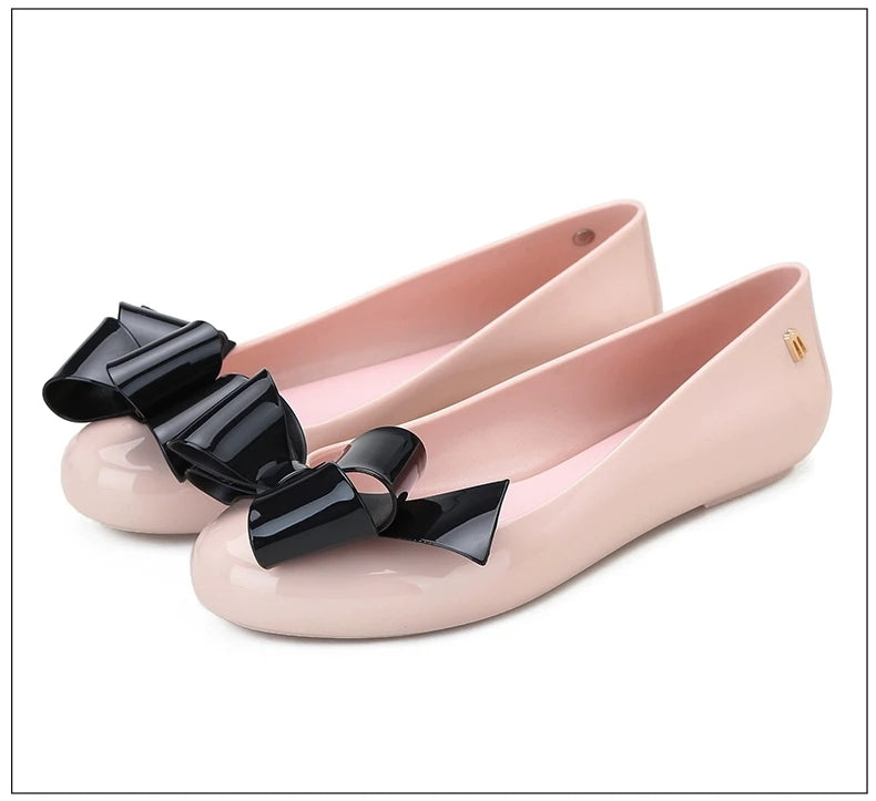 Design Big Butterfly Knot Melissa Women Flat Mules Sandals High Quality Cozy Patent Leather Pointed Toe Back Strap Shoes