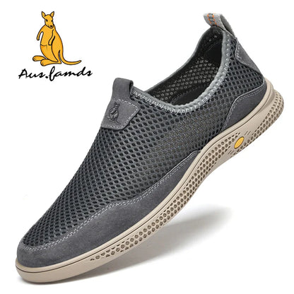 Lightweight Men's Kangaroo Logo Genuine Leather Casual Sport Slip-On Sandals Breathable Soft Fabric Summer Walking Style Shoes