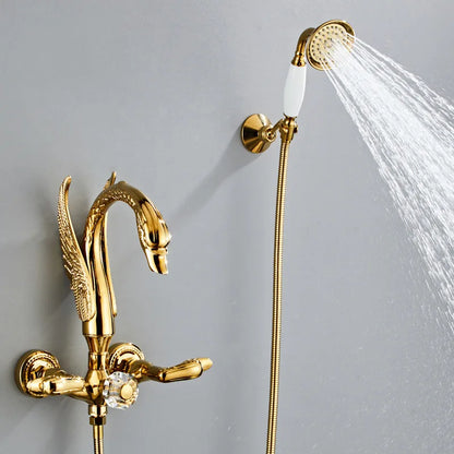 Luxury Brass Handheld Shower Mixer Combo Swan Shower Faucet Set
