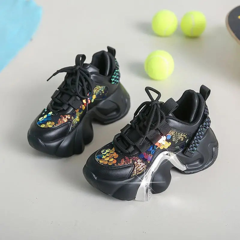 Pink Sequin Chaussures De Sport Trendy Women's Fashion Mujer Leather Sneakers Casual Shoes