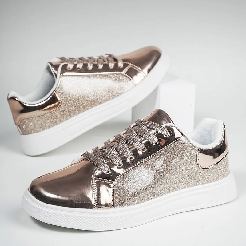 New Wholesale Women's Glitter Sneaker Sparkly High Quality 2024 Flat White Party Shoes Fashion Design Low Prices Factory OEM
