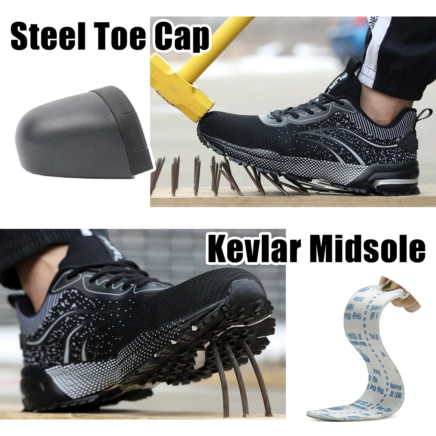 JIANKUN ASTM CE Lightweight Men's Work Snaker Safety Shoes Comfortable Breathable Mesh Non-Slip Steel Toe Fashion Trainers