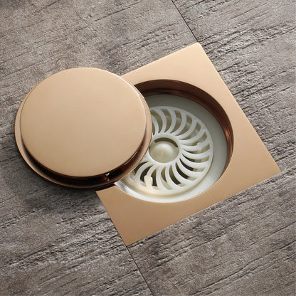 Champagne Gold Modern Square Bathroom Floor Drain with Strainer and Removable Cover Easy Installation