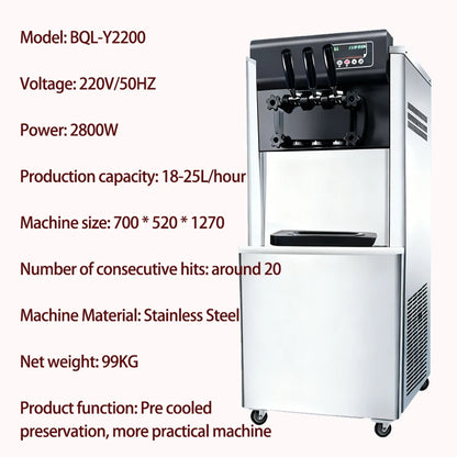 New Small Countertop Automatic Soft Ice Cream Machine 3 Flavors 220V 20L/H Capacity