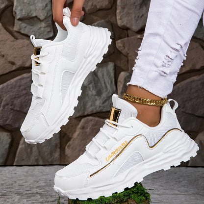 Rubber Outsole Lace up Womens Breathable Walking Style Sports Gym Jogging Tennis Fitness White Shoes Sneakers for Women
