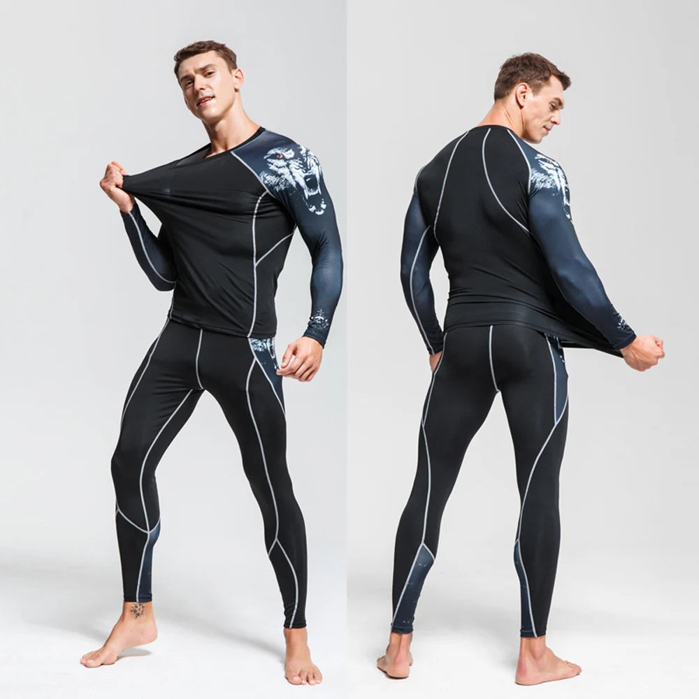 Men's Thermal Underwear Set MMA Tactics Leggings Solid Color Costume Compress Fitness Long Johns Men Winter Brands  Men