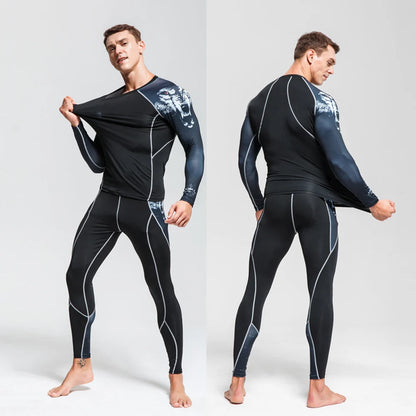 Men's Thermal Underwear Set MMA Tactics Leggings Solid Color Costume Compress Fitness Long Johns Men Winter Brands  Men