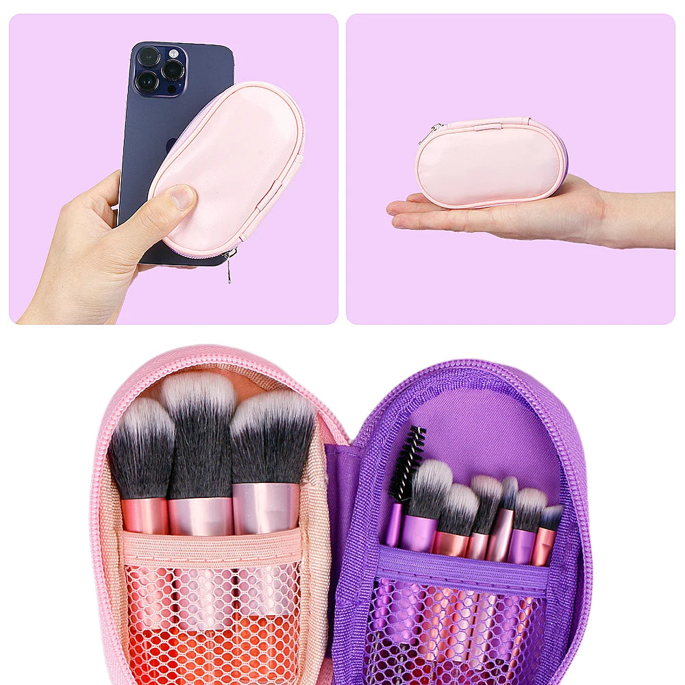 Travel Makeup Brush Set With Premium Synthetic Kabuki Powder Foundation Concealer and Lips Brush Kit for Travel Angled Brush