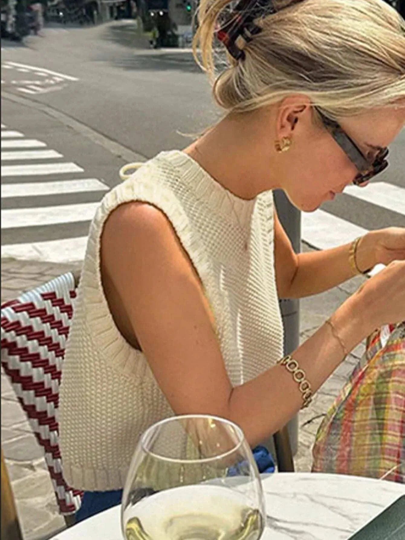 Women's Vintage Ice Silk Knitted Vest Spring Summer Casual Cross-Border Fashion Solid Layered Sleeveless Top Apricot Thin