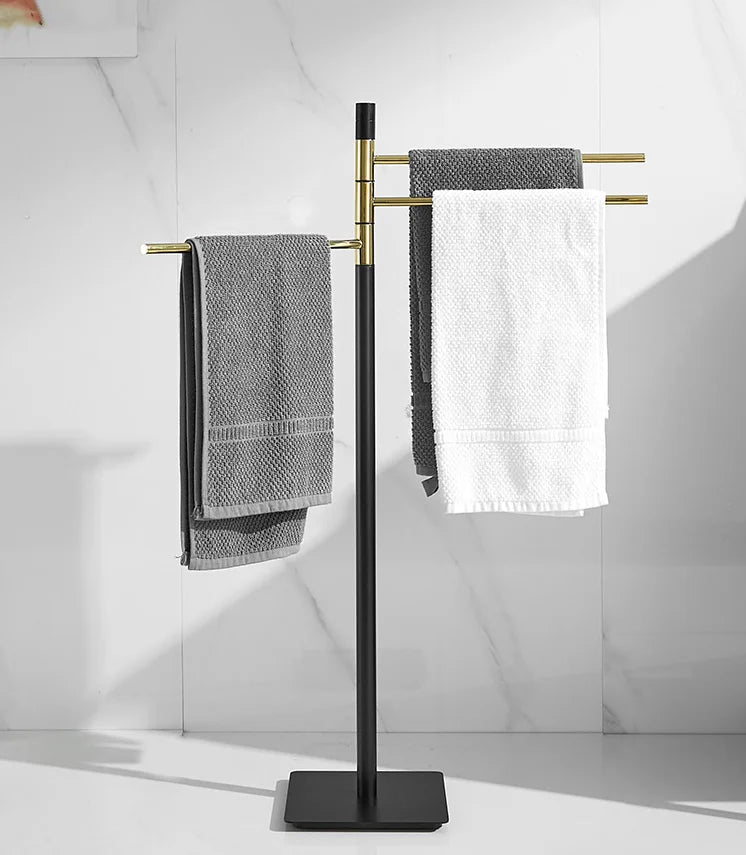 Modern Metal 3 Swivel Arm Towel Holder Rack Black Gold Freestanding Hand Towel Bar