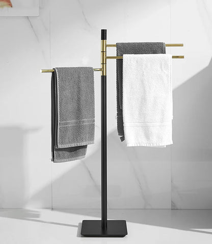 Modern Metal 3 Swivel Arm Towel Holder Rack Black Gold Freestanding Hand Towel Bar
