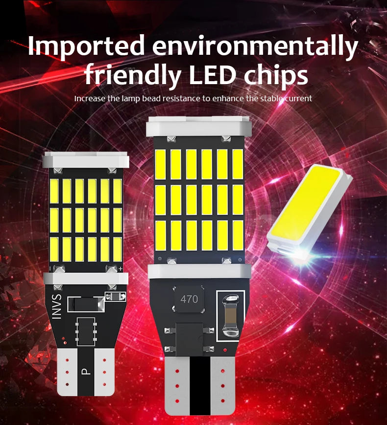 2PCS Canbus T15 W16W WY16W LED Bulbs 4014 45SMD For Auto Bcakup Reverse Lamp Car Tail Brake Bulbs No Error 6000K White Red Amber