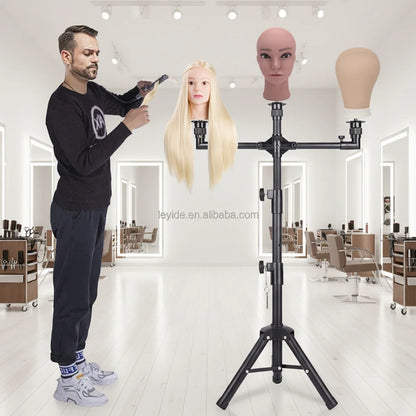 US Local Fast Delivery Cosmetology Training Head Tripod Black Mannequin Tripod Wig Stand Tripod for Wig Making with Foot Pedal