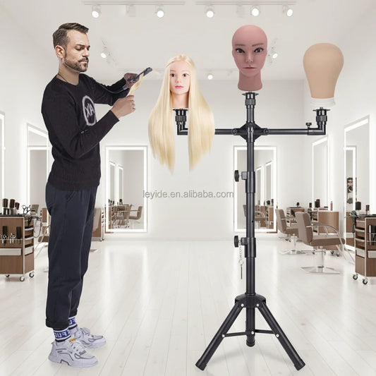 US Local Fast Delivery Cosmetology Training Head Tripod Black Mannequin Tripod Wig Stand Tripod for Wig Making with Foot Pedal