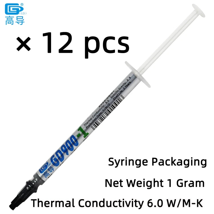 12 Pieces Net Weight 1 Gram Gray GD900-1 Thermal Conductive Grease Paste Plaster Heat Sink Compounds for CPU GPU Syringe Packing
