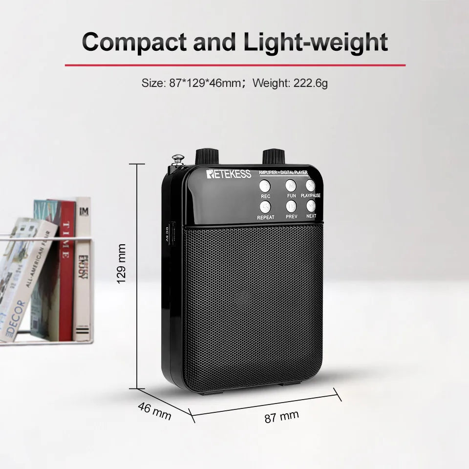 Retekess TR619 Megaphone Portable 3W FM Recording Voice Amplifier Teacher Microphone Speaker Mp3 Player FM Radio for Tour Guide