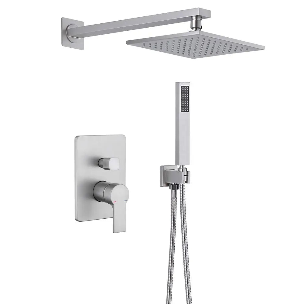 Homein Matte Black Double Handle 2-Function Brass Concealed Shower Set, Pressure Balance Valve Rainfall Shower System