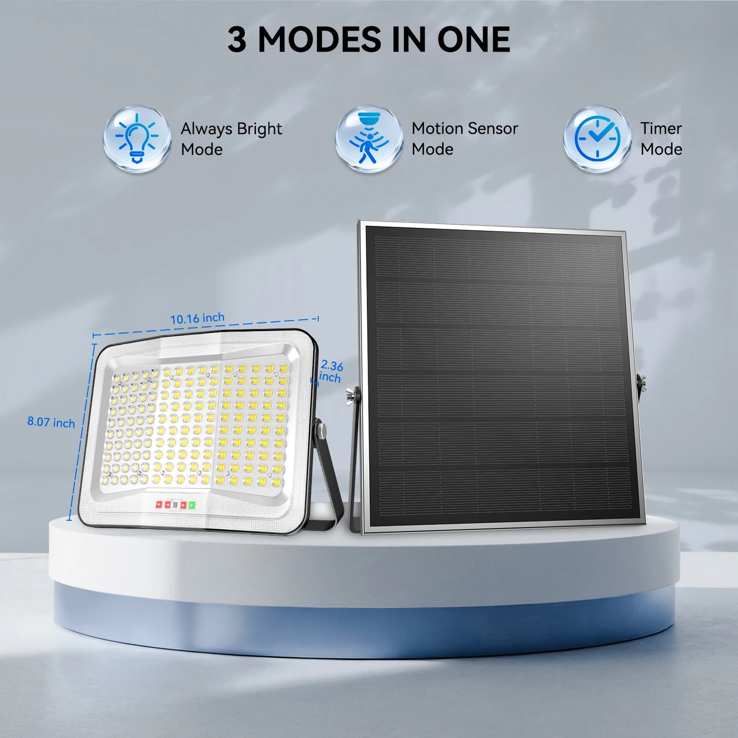 US Stock 3-Side Solar Flood Light Outdoor IP65 Motion Sensor Remote Control 150 LED High Brightness Garden Security Light