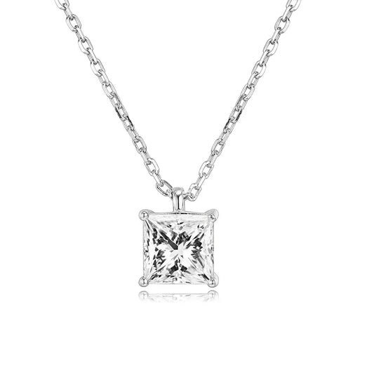 Xl1376 Princess Cut Diamond Necklace 1 Ct D Color Gia Certified Natural White Gold Women's Classic Engagement Jewelry