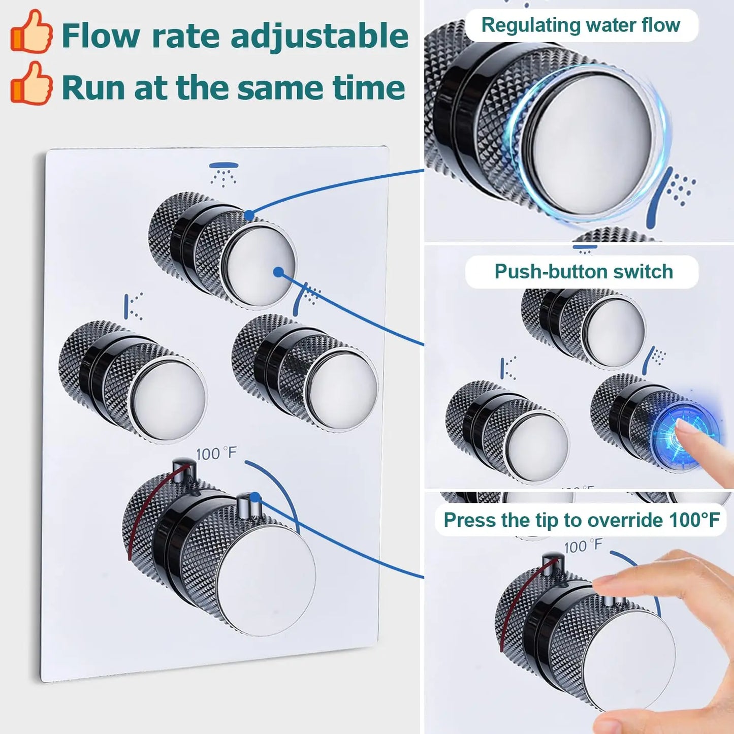 Thermostatic Shower System Full Coverage Rainfall Jet Shower Set Slide Bar Wall Mounted Brushed Nickel Finish for Apartment Use