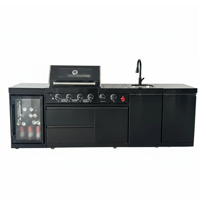US Overseas Warehouse 304 Stainless Steel Outdoor Kitchen BBQ Island All in One Cooking Station with Fridge & Sink
