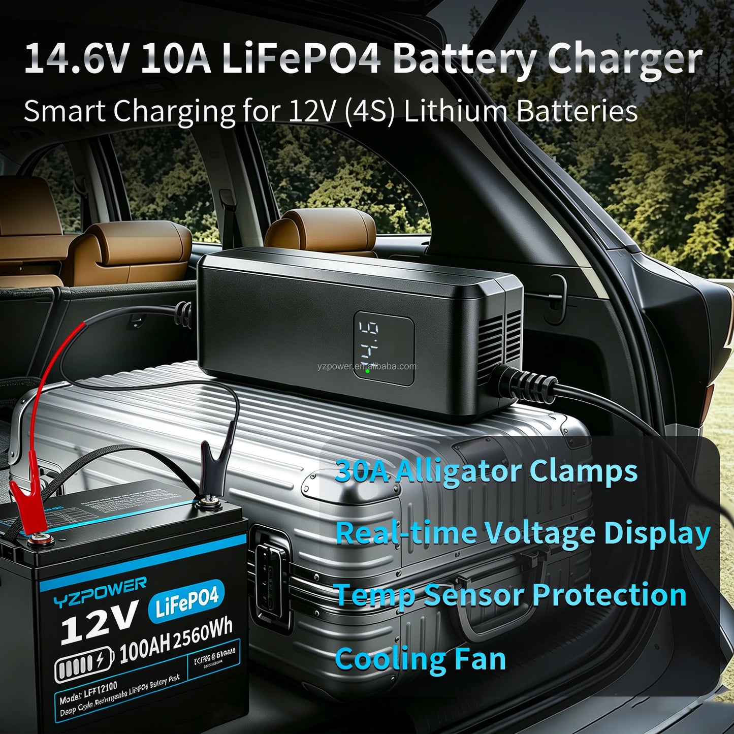 14.6V 10A LiFePO4 Battery Charger Crocodile Clips DC Power Supply Adapter for 12V Lithium Iron Phosphate Batteries
