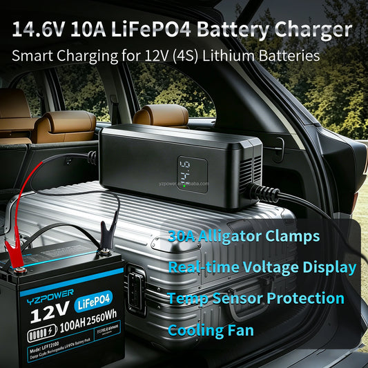 14.6V 10A LiFePO4 Battery Charger Crocodile Clips DC Power Supply Adapter for 12V Lithium Iron Phosphate Batteries