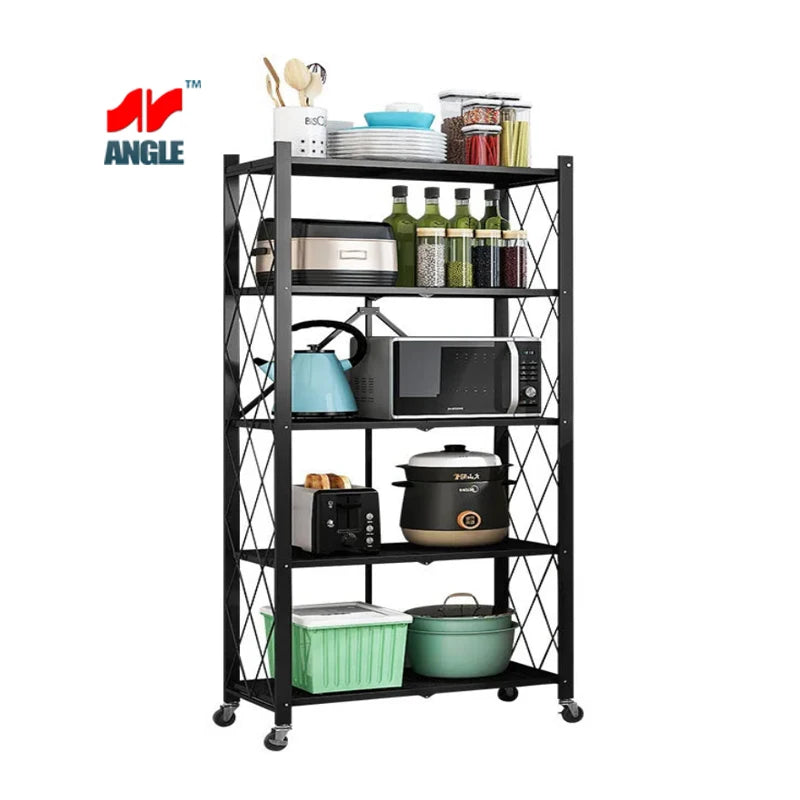 Folding Shelf 5 Layer Metal Storage Rack for Kitchen Bathroom