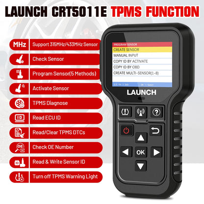 LAUNCH X431 CRT5011E TPMS Tire Pressure Diagnsotic Tool 315MHz 433MHz Sensor Activation Programing Learning Reading OBD2 Scanner