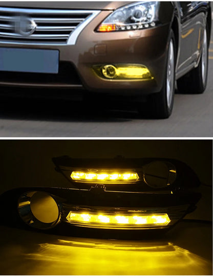 1 Set LED Daytime Running Lights Daylight Fog light cover with turn signal DRL For Nissan Sentra Sylphy 2012 2013 2014 2015