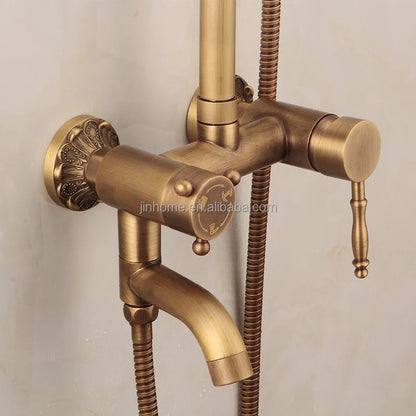Factory Wholesale Luxury Brass Antique Shower Tap Set Hot Cold Bath Set Shower Wall Mounted CE Certified Bathroom Shower Kit
