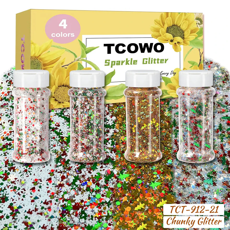 Local Stock 2OZ Shaker Packing Hexagon Shape Mix Chunky Glitter for Tumbler Nail Resin Christmas Decoration