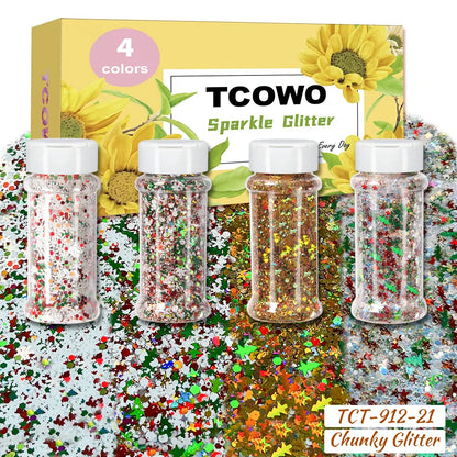 Local Stock 2OZ Shaker Packing Hexagon Shape Mix Chunky Glitter for Tumbler Nail Resin Christmas Decoration