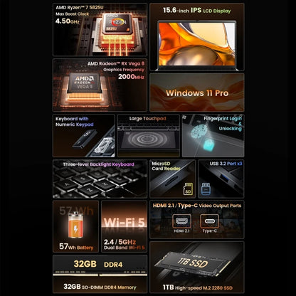 New 15.6 Inch Win 11 Pro AMD Octa Core 32GB+1TB N-ONE Nbook SE Gaming Laptop